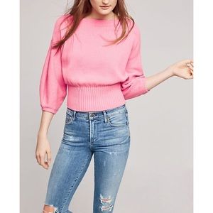 Anthropologie Pink Balloon Sleeve Sweater